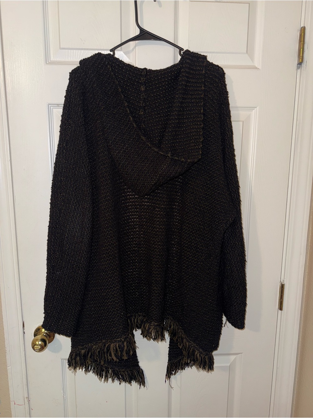 Free People Black Hooded Fringe Open-Front Cardigan - Picture 2 of 3
